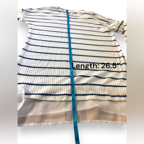 Anthropologie White, Blue Striped Oversized Sweater with chiffon underlay Sz XS - Picture 5 of 7
